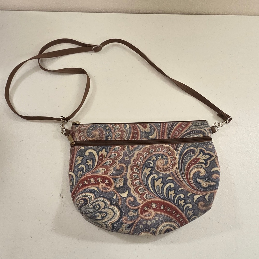 Danny K Beverly Hills Paisley Tapestry‎ Crossbody Bag Made in USA Blue Red Brown